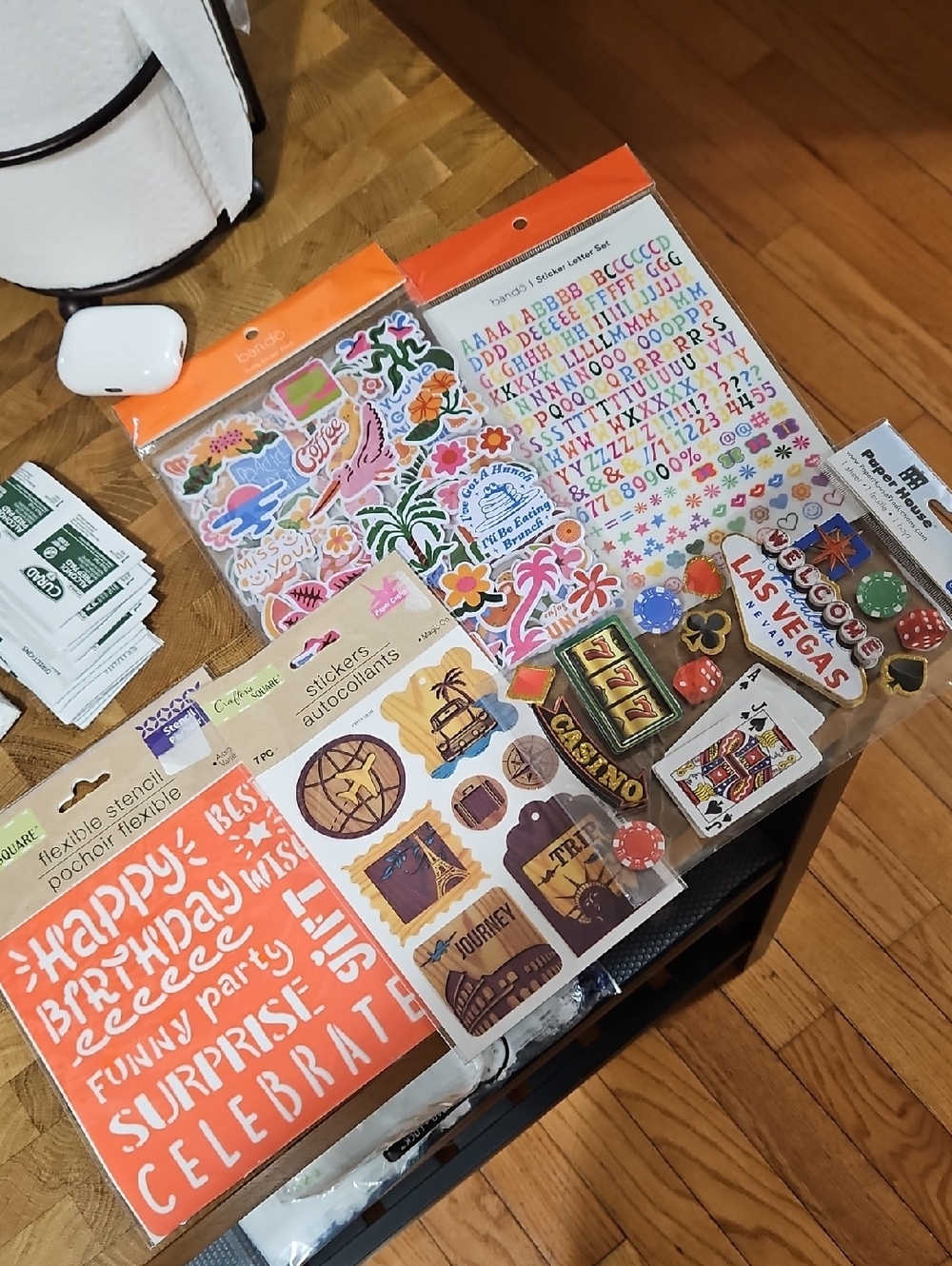 5 Assorted Decorative Scrapbooking Sticker and Stencil Pack - Travel Vacation